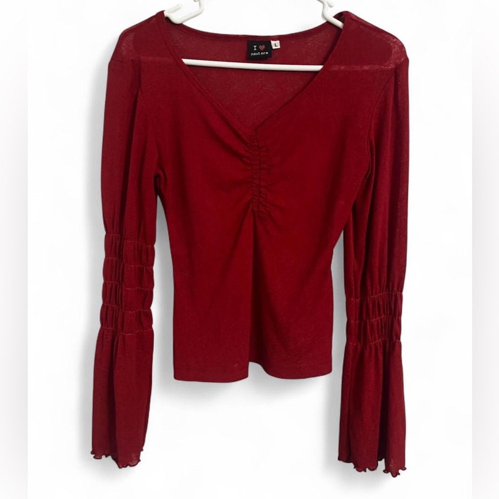 Red Ruched Long Sleeve Top